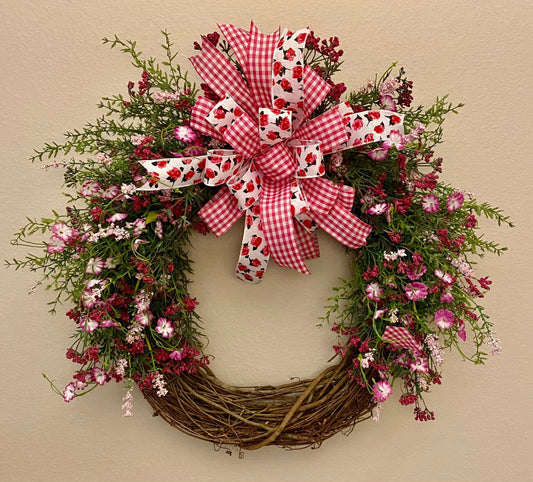 Pink Floral Summer Grapevine Wreath, Everyday Summer Pink Floral Wreath, Everyday Pink Floral Wreath, Everyday Floral Farmhouse Wreath
