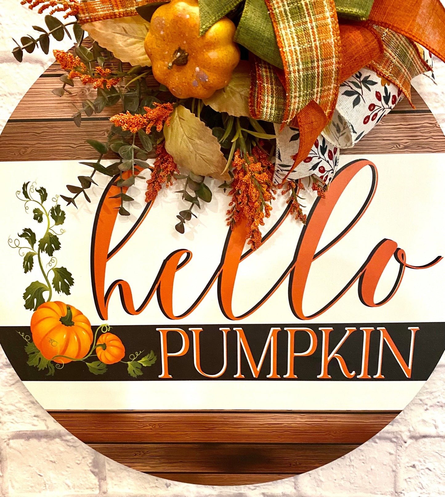 Fall Hello Pumpkin Door Hanger, Fall Pumpkin Door Hanger, Fall Pumpkin Porch Decoration, Door Hanger with Pumpkin and Fall Florals