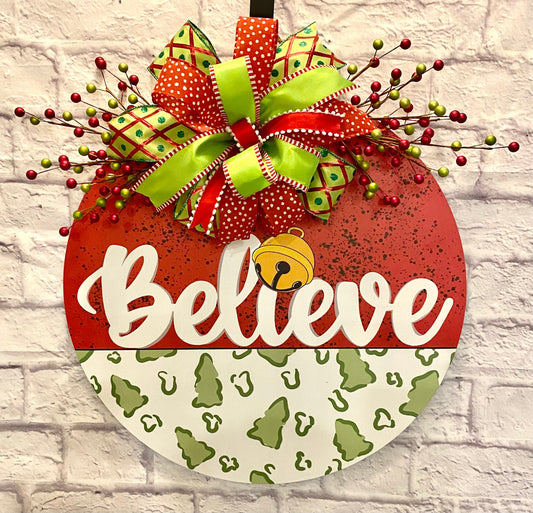 Christmas Believe Door Hanger, Christmas Believe Front Porch Decoration, Holiday Believe Door Hanger, Holiday Believe Decoration for Porch