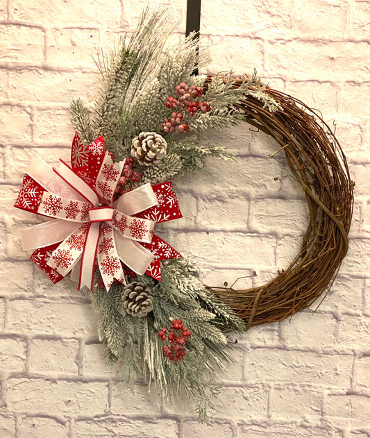 Winter Snowflake Grapevine Wreath, Christmas Snowflake Grapevine Wreath l, Winter Snowflake Twig Wreath, Christmas Snowflake Twig Wreath