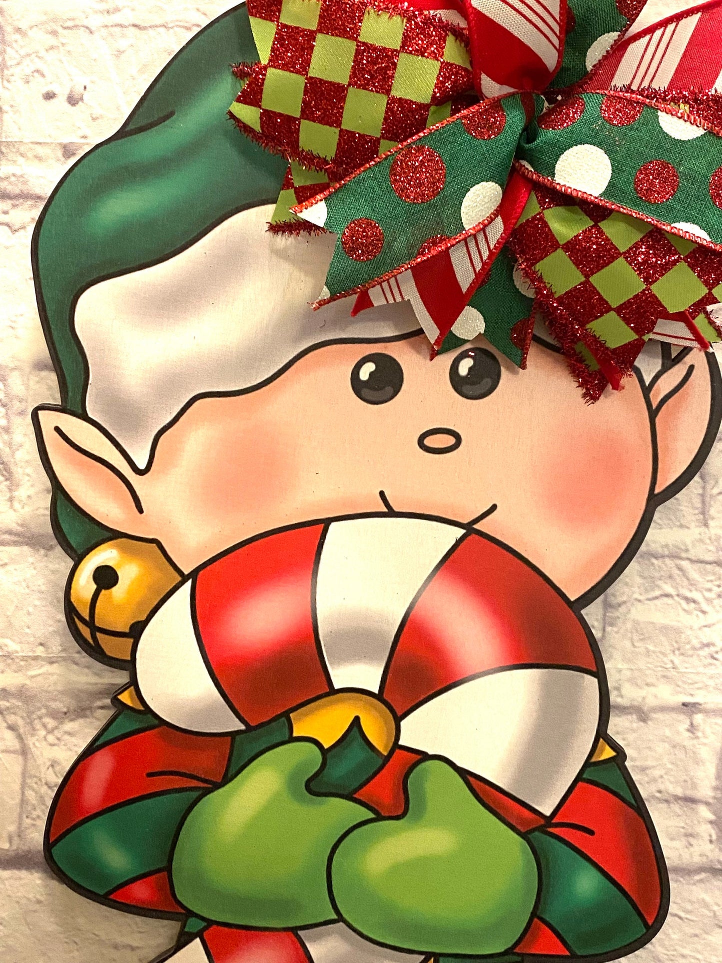 Christmas Elf Door Hanger, Christmas Elf Door Hanger for Front Door, Christmas Elf Door Hanger for Porch, Red & Green Elf Door Hanger