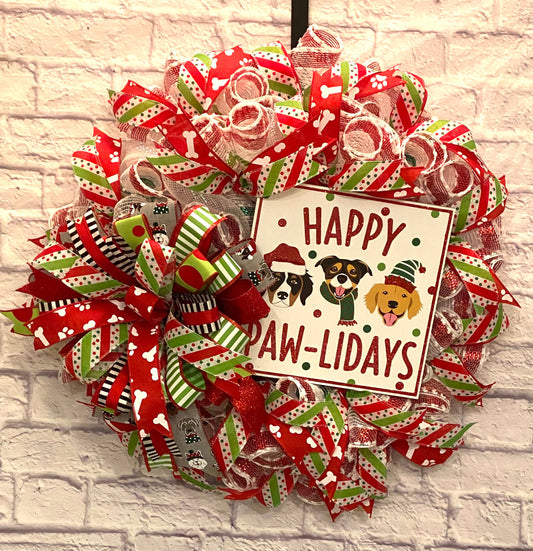 Happy Holidays Dog Wreath for Front Door, Happy Holidays Dog Wreath for Porch, Dog Christmas Wreath for Home, Dog Christmas Wreath for Door