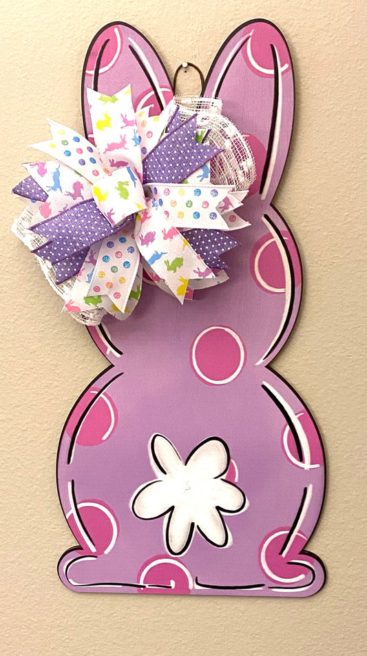 Purple Easter Bunny Door Hanger for Front Door, Purple Easter Bunny Door Hanger for Front Porch, Purple and Pink Bunny Easter Decoration