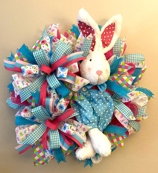 Colorful Bunny Wreath for Door, Colorful Bunny Wreath for Porch, Colorful Easter Bunny Home Decoration, Easter Bunny Decoration