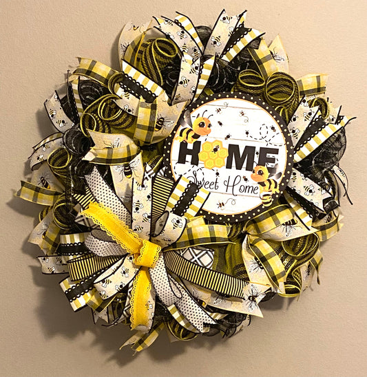 Home Sweet Home Wreath for Front Door, Home Sweet Home Bee Wreath, Bee Wreath for Home, Bee Door Hanger, Bee Home Decoration