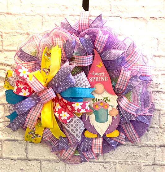 Spring Wreath for Front Door, Spring Gnome Wreath for Door, Bright Colorful Spring Wreath, Spring Gnome Decoration, Spring Wreath for Porch