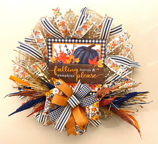 Fall Farmhouse Pumpkin Wreath, Autumn Pumpkin Farmhouse Wreath, Fall Pumpkin Door Hanger, Autumn Pumpkin Door Hanger, Fall Home Decor