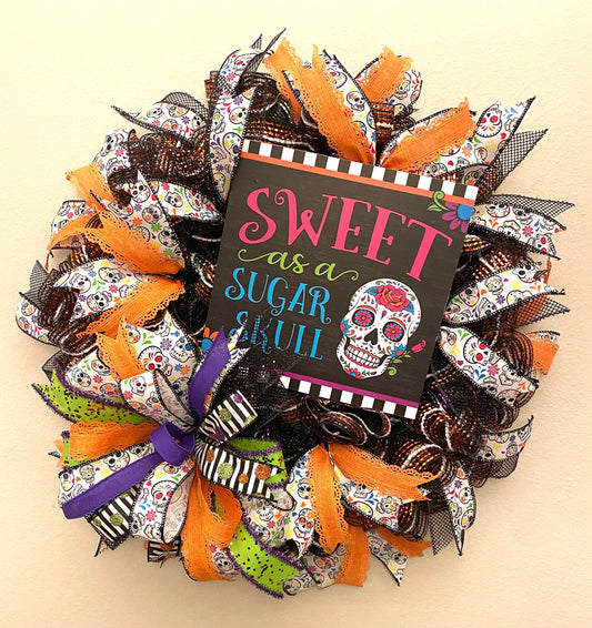 Sugar Skull Wreath, Skull Halloween Wreath, Sugar Skull Halloween Wreath, Day of the Dead Skull Wreath, Halloween Decoration, Skull Decor