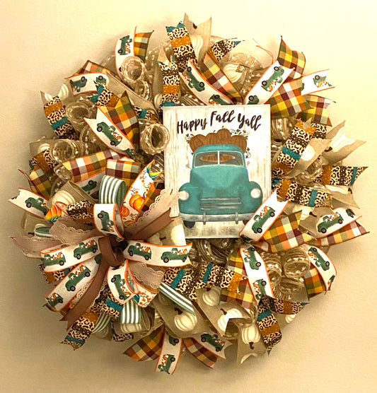 Happy Fall Wreath for Door, Happy Fall Wreath for Porch, Happy Fall Home Decoration, Happy Fall Door Decoration, Fall Vintage Truck Wreath