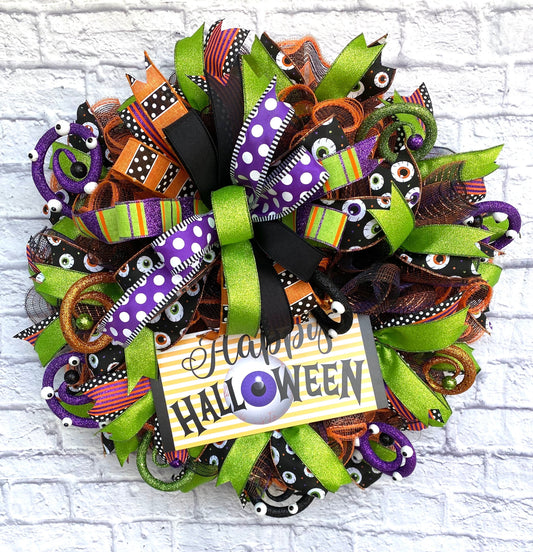 Whimsical Halloween Wreath, Happy Halloween Wreath, Whimsical Happy Halloween Wreath, Happy Halloween Door Hanger, Halloween Porch Decor