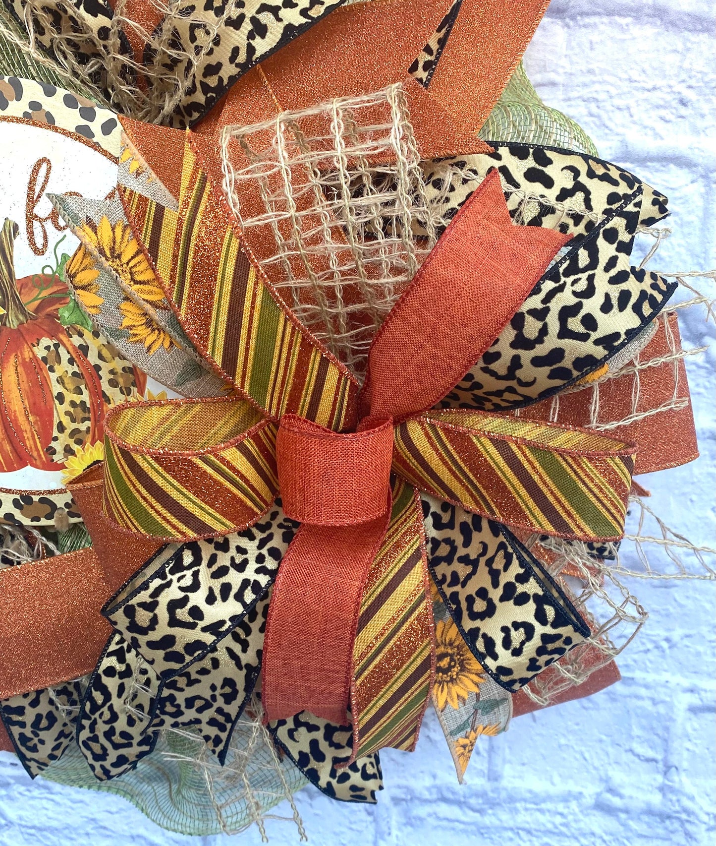 Fall Wreath for Door, Fall Leopard Print Pumpkin Wreath, Fall Pumpkin Wreath for Door, Fall Wreath with Pumpkin, Pumpkin Wreath for Fall