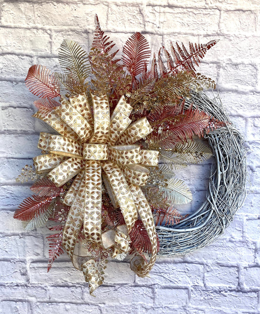 Winter Grapevine Wreath, Rose Gold Winter Wreath, Winter Gold Grapevine Wreath, Rose Gold Home Decoration, Winter Grapevine Wreath for Door