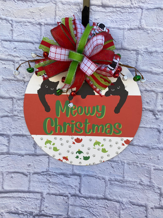 Cat Merry Christmas Door Hanger, Cat Christmas Door Hanger, Cat Door Hanger, Cat Whimsical Door Hanger, Whimsical Cat Home Decoration