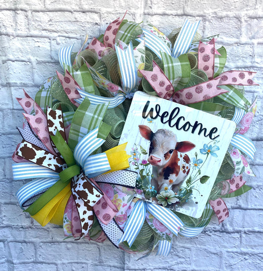 Spring Wreath for Door, Spring Cow Wreath for Door, Spring Cow Wreath for Porch, Spring Home Decoration,  Cow Home Decoration, Spring Wreath