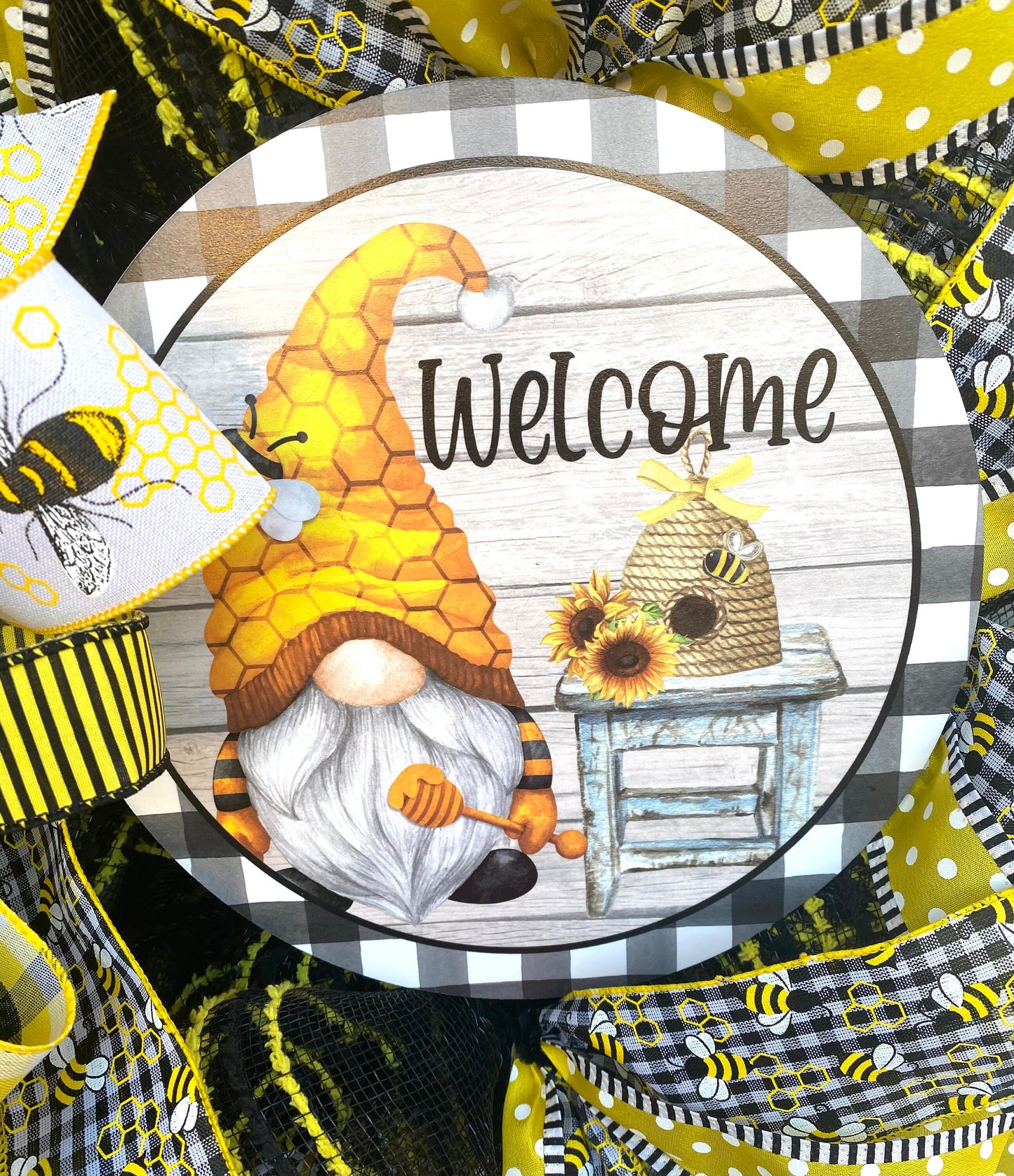 Bee Wreath for Door, Gnome Bee Wreath, Farmhouse Bee Wreath, Bee Door Hanger, Gnome Wreath for Door, Farmhouse Bee Door Hanger, Bee Wreath