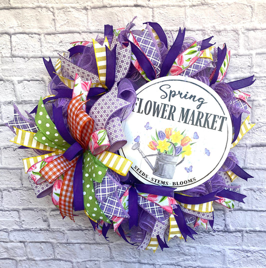 Spring Tulip Wreath for Door, Tulip Home Decoration, Tulip Door Hanger, Spring Porch Decoration, Spring Flower Wreath, Farmhouse Wreath