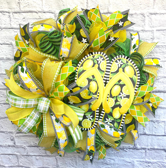 Lemon Flip Flop Wreath, Lemon Wreath for Door, Lemon Flip Flop Door Hanger, Lemon Porch Decoration, Lemon Home Decoration, Lemon Door Hanger