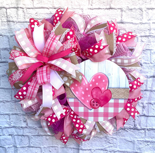Valentines Wreath for Front Door, Valentines Wreath for Porch, Pink Valentines Wreath for Front Door, Heart Valentines Wreath for Door