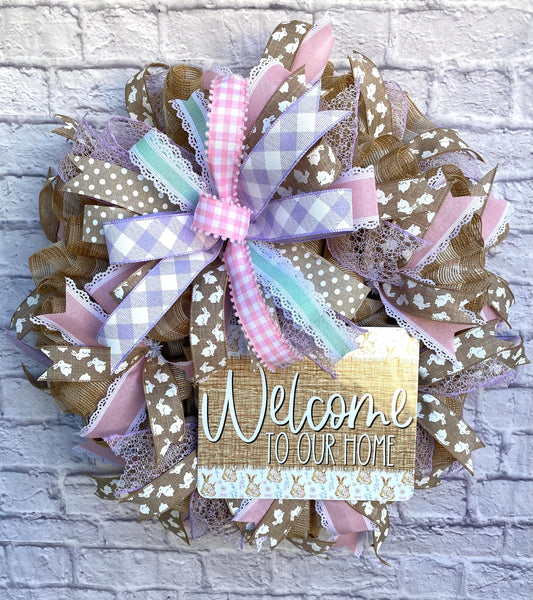 Easter Wreath for Door, Easter Bunny Wreath, Pastel Easter Wreath, Easter Door Hanger, Easter Bunny Porch Decoration, Easter Door Decoration