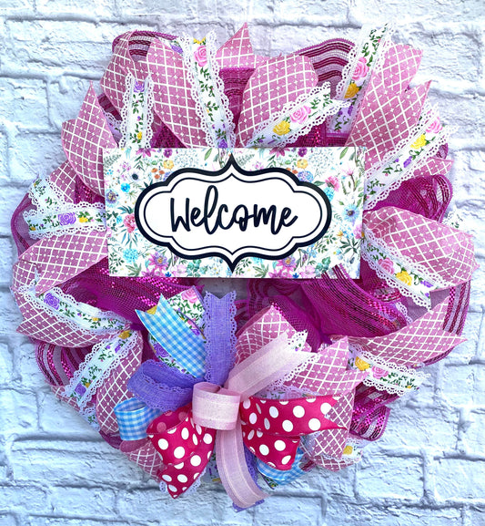 Spring Floral Wreath, Spring Pink Wreath, Spring Wreath for Door, Spring Door Decoration, Spring Porch Decoration, Spring Home Decoration