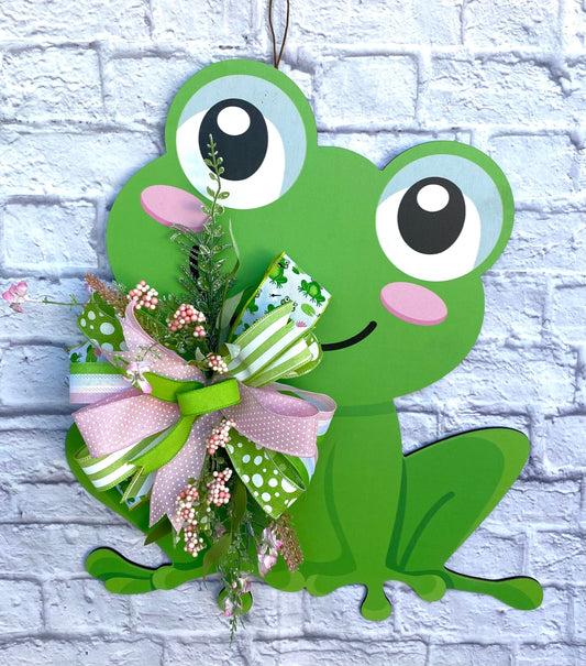 Frog Door Hanger, Green Frog Door Hanger, Spring Frog Door Hanger, Spring Frog Porch Decoration, Summer Frog Door Hanger, Frog Home Decor