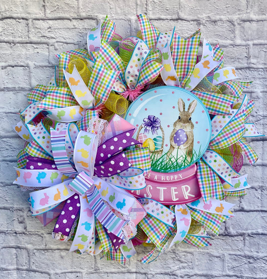 Easter Bunny Wreath, Happy Easter Wreath, Pastel Easter Wreath, Easter Bunny Door Hanger, Easter Bunny Porch Decoration, Easter Home Decor