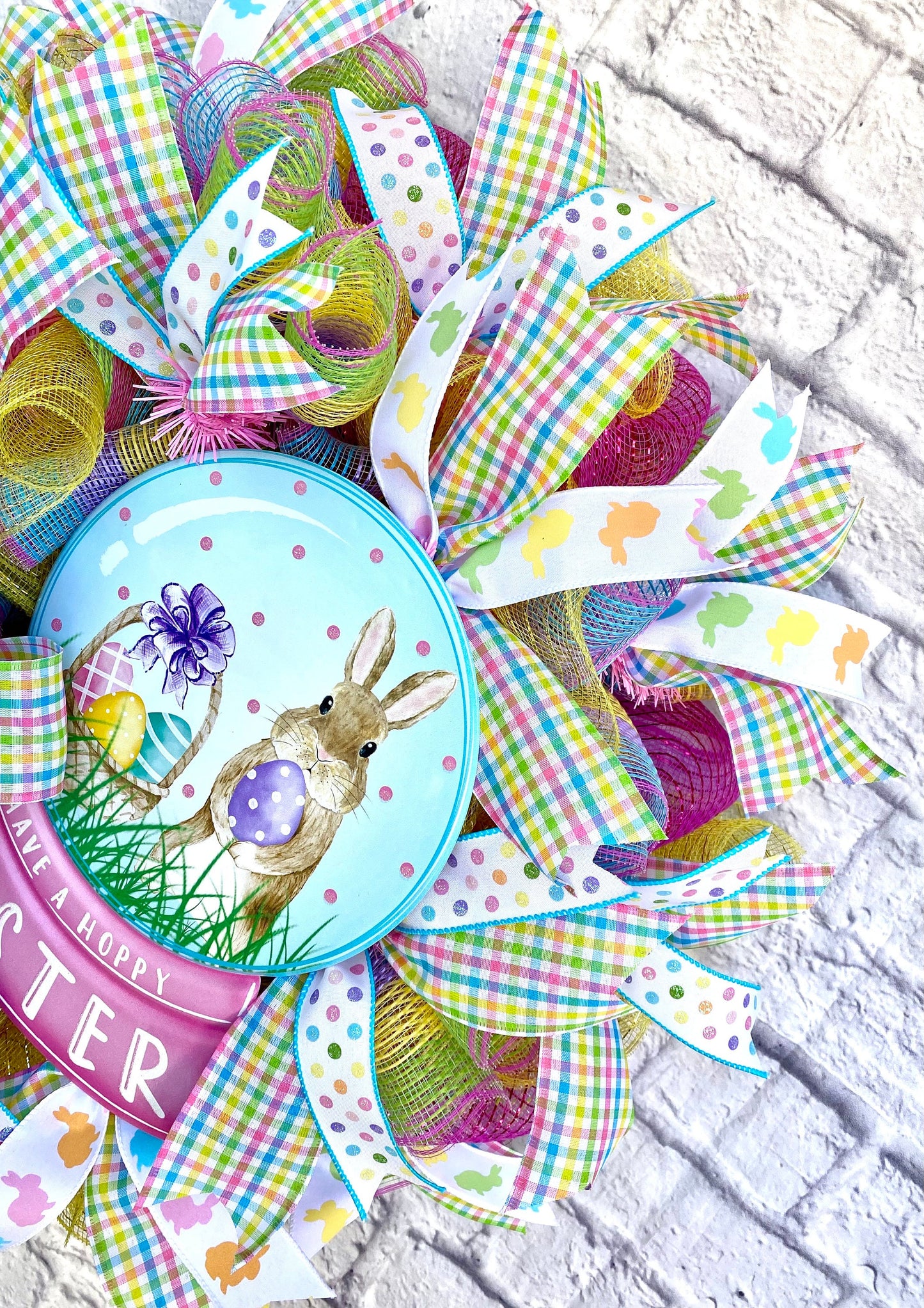 Easter Bunny Wreath, Happy Easter Wreath, Pastel Easter Wreath, Easter Bunny Door Hanger, Easter Bunny Porch Decoration, Easter Home Decor