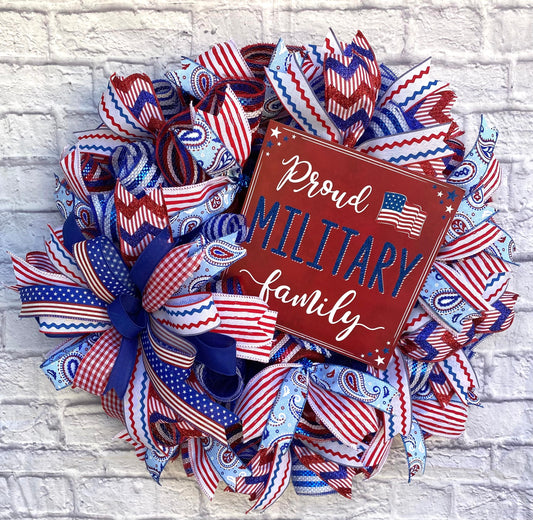 Patriotic Military Family Wreath, Veteran Wreath, Patriotic Wreath for Door, Memorial Day Wreath, 4th of July Wreath, Patriotic Door Hanger