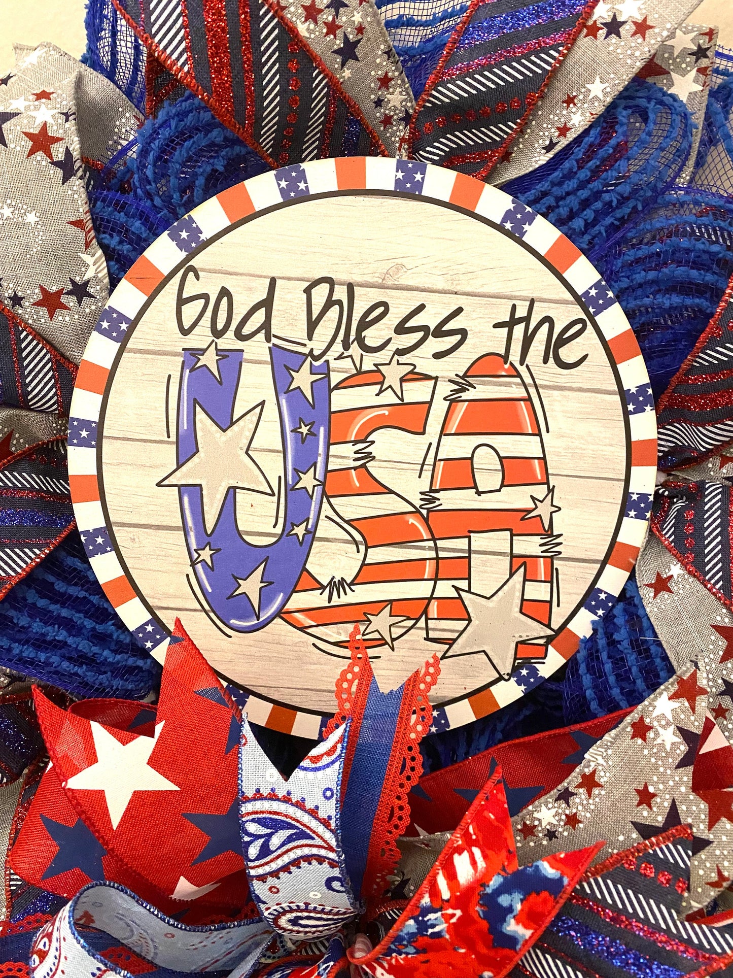 God Bless the USA Wreath, God Bless the USA Patriotic Wreath, Patriotic Wreath for Door, Patriotic Home Decoration, 4th of July Wreath