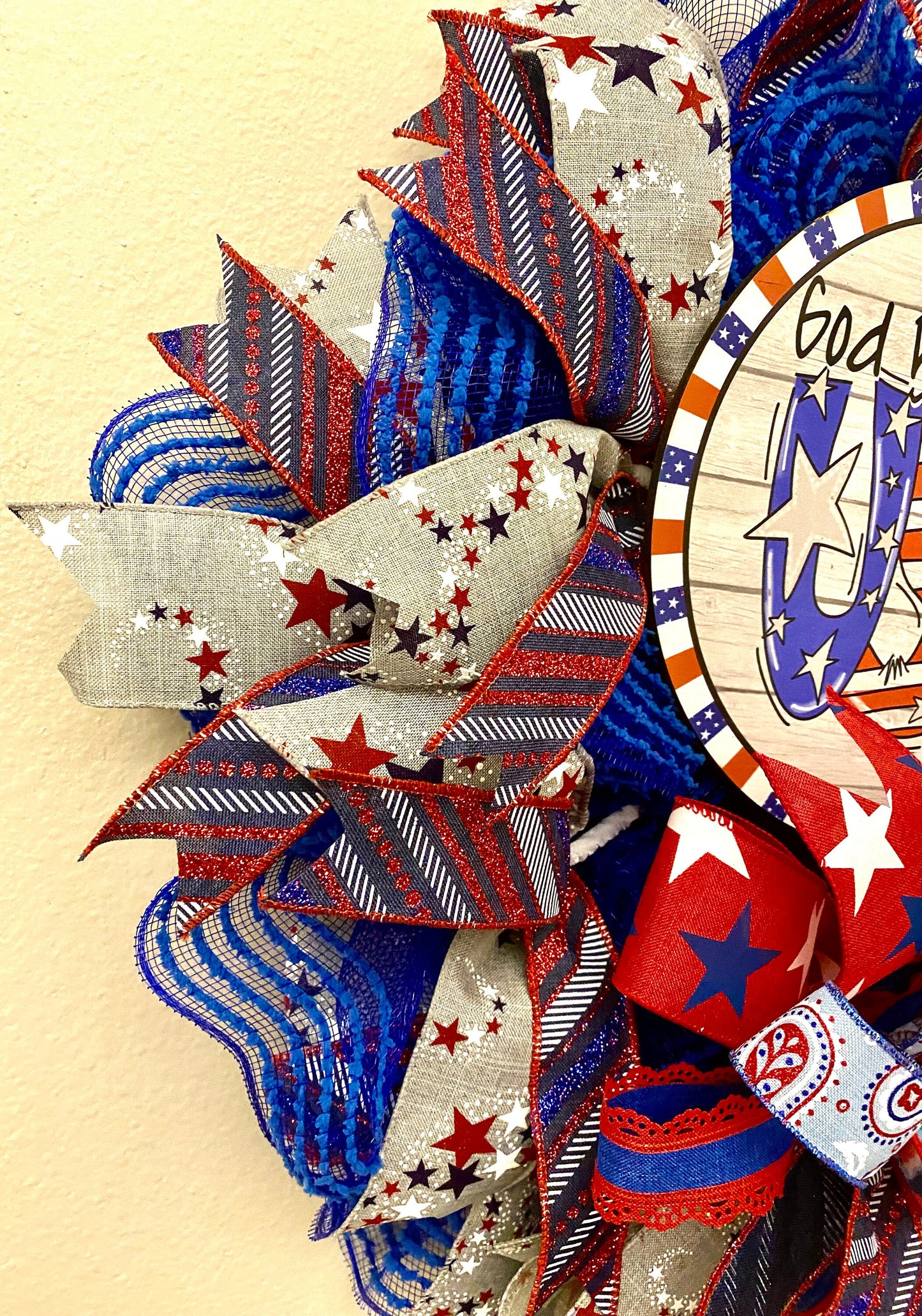 God Bless the USA Wreath, God Bless the USA Patriotic Wreath, Patriotic Wreath for Door, Patriotic Home Decoration, 4th of July Wreath