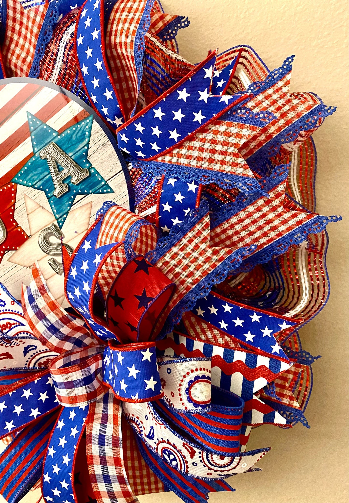 Patriotic Wreath, Patriotic Wreath for Door, USA Door Hanger, USA Porch Decoration, USA Patriotic Home Decoration, Patriotic Stars Wreath