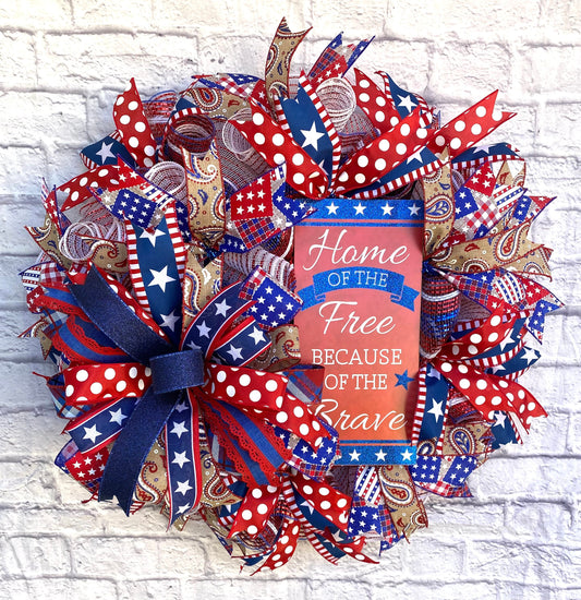 Home of the Free Patriotic Wreath, Patriotic Home Decoration, Patriotic Porch Decoration, Home of the Free Door Hanger, Patriotic Wreath