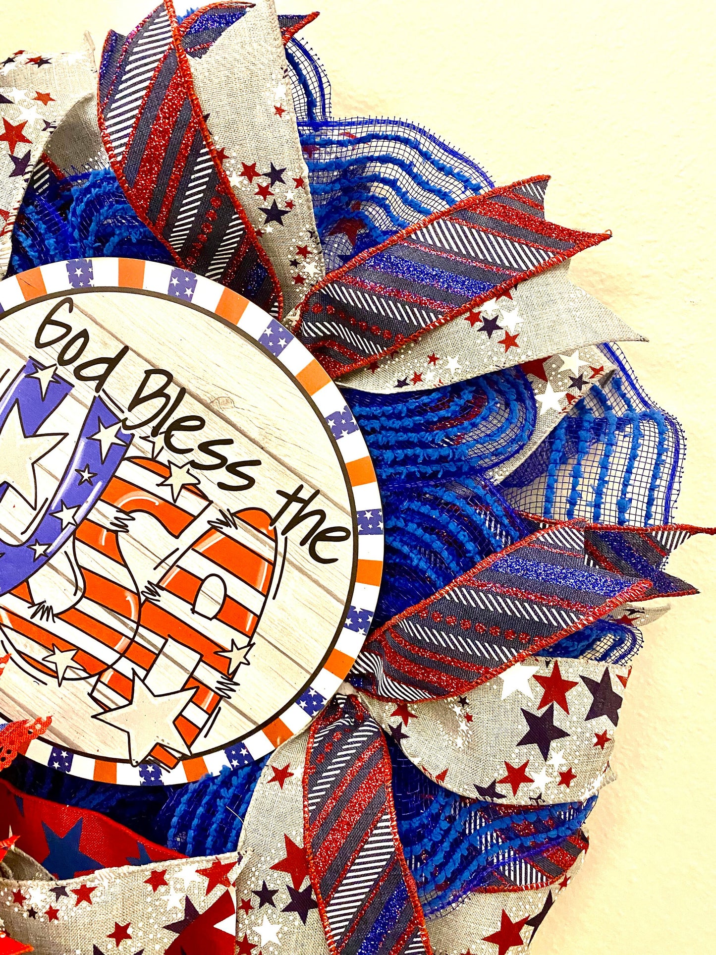 God Bless the USA Wreath, God Bless the USA Patriotic Wreath, Patriotic Wreath for Door, Patriotic Home Decoration, 4th of July Wreath
