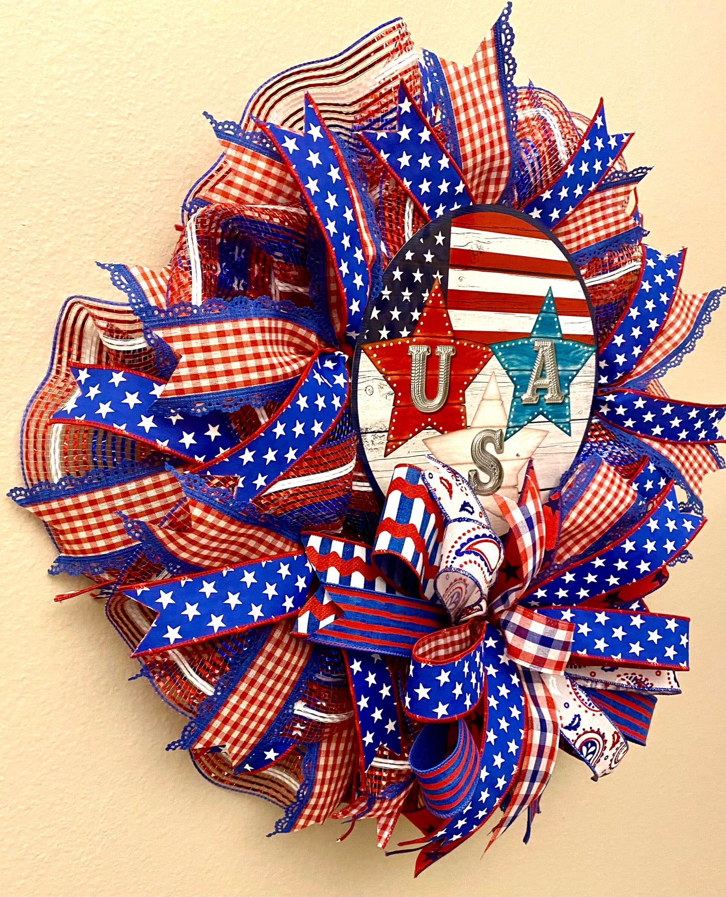 Patriotic Wreath, Patriotic Wreath for Door, USA Door Hanger, USA Porch Decoration, USA Patriotic Home Decoration, Patriotic Stars Wreath