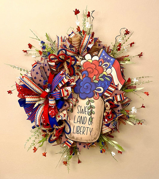 Patriotic Wreath for Front Door. Patriotic Door Hanger, 4th of July Wreath for Door, 4th of July Home Decor, Patriotic Porch Decor