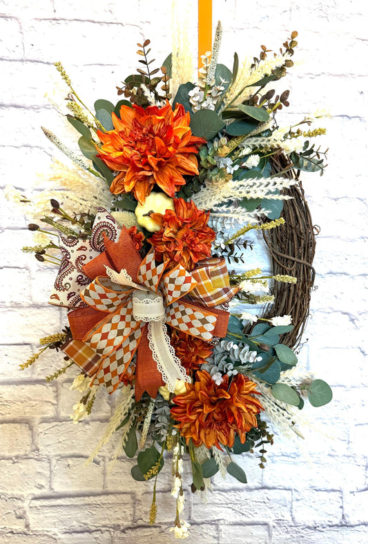 Fall Grapevine Floral Wreath, Autumn Grapevine Floral Wreath,  Fall Floral Wreath, Autumn Floral Wreath, Fall Home Decor, Fall Porch Decor