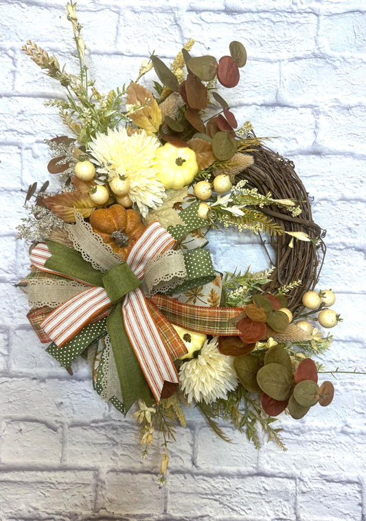 Fall Floral Grapevine Wreath, Autumn Floral Grapevine Wreath, Rustic Fall Pumpkin Decor, Fall Home Decoration, Thanksgiving Decoration