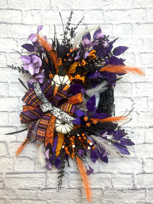 Halloween Grapevine Wreath, Gothic Halloween Wreath, Gothic Halloween Decoration, Gothic Halloween Porch Decor, Gothic Halloween Door Hanger