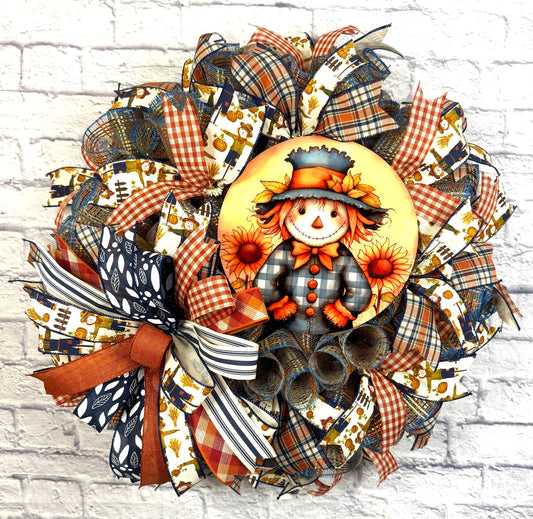 Fall Scarecrow Wreath, Fall Scarecrow Wreath for Door, Fall Scarecrow Door Hanger, Fall Porch Decoration, Fall Scarecrow Home Decor