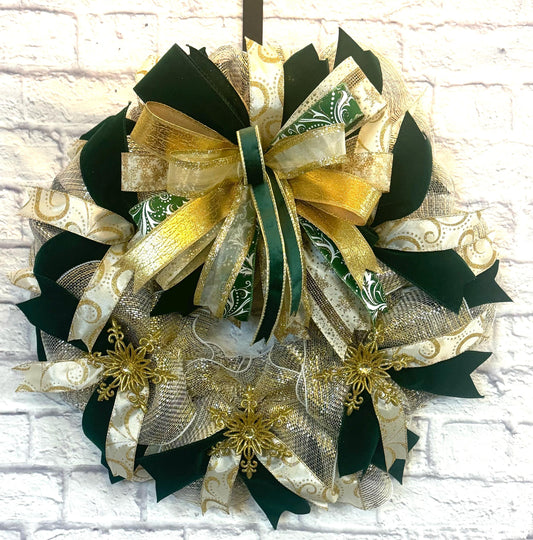 Gold and Emerald Christmas Wreath, Elegant Green and Gold Christmas Wreath, Emerald Green Christmas Home Decor, Green and Gold Door Hanger