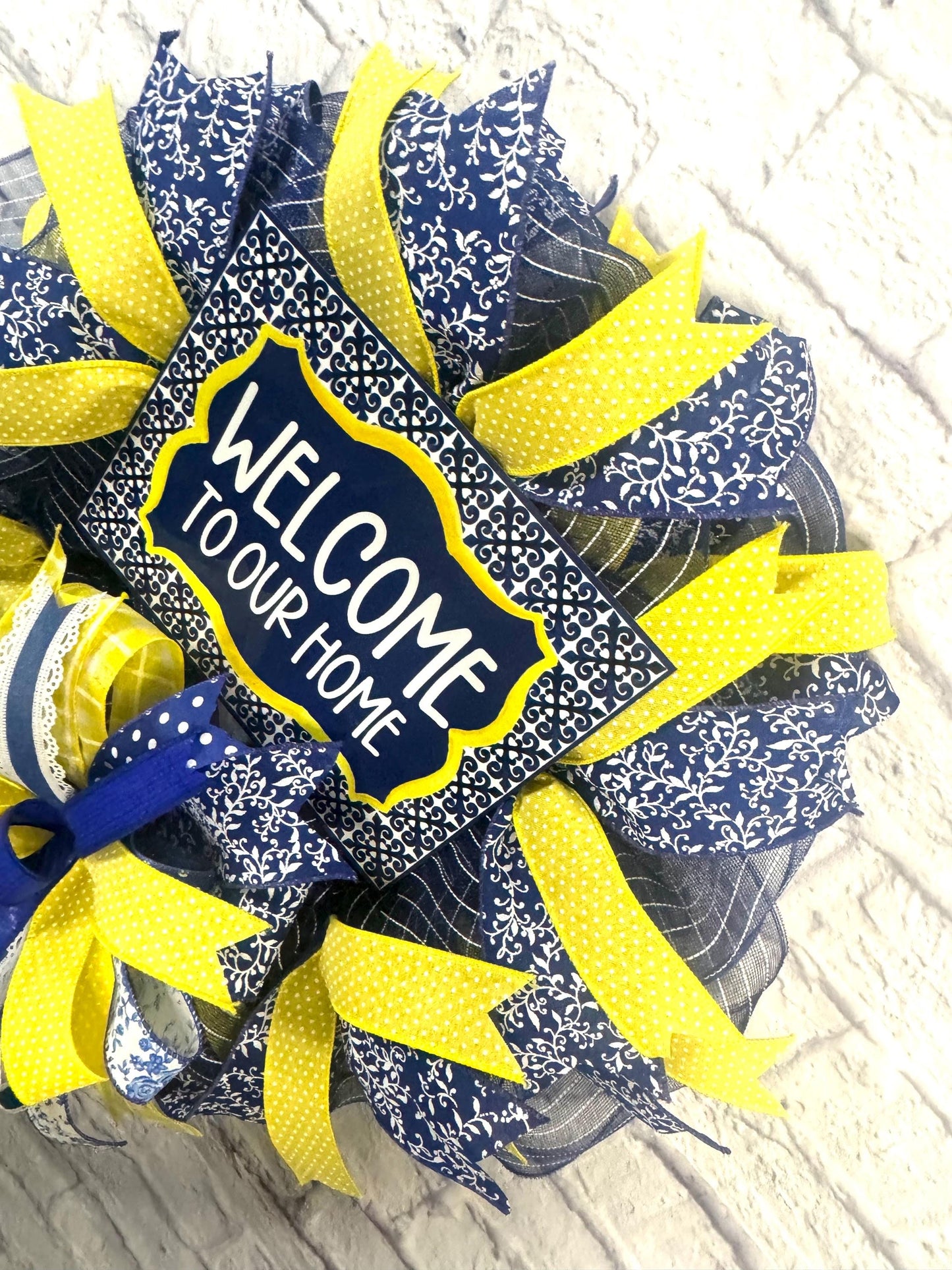 Welcome to Our Home Wreath, Blue and Yellow Everyday Wreath, Everyday Welcome Wreath, Welcome Wreath for Front Door, Welcome Porch Decor