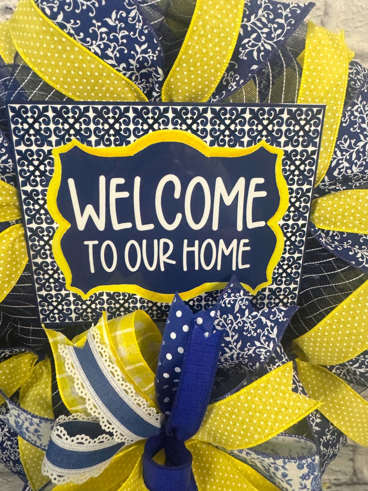 Welcome to Our Home Wreath, Blue and Yellow Everyday Wreath, Everyday Welcome Wreath, Welcome Wreath for Front Door, Welcome Porch Decor
