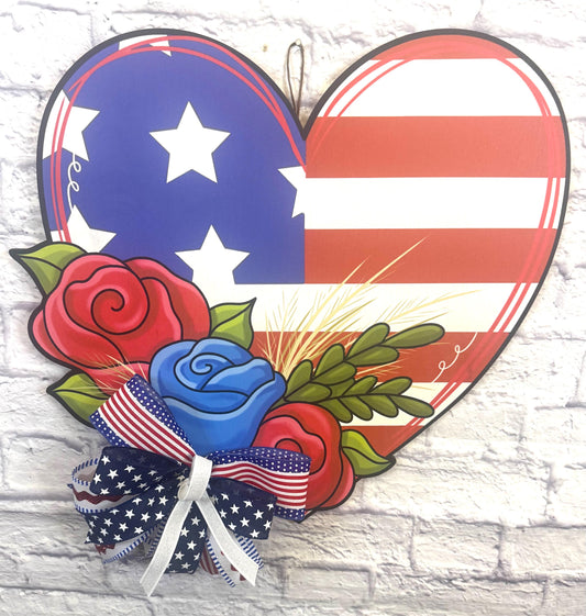 Patriotic Heart Door Hanger, Americana Flag Door Hanger, Patriotic Door Hanger, Patriotic Heart Porch Decor, Patriotic Stars and Stripes