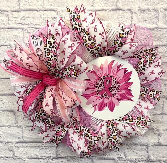 Breast Cancer Awareness Wreath, Breast Cancer Ribbon Wreath, Breadt Cancer Wreath for Front Door,  Breast Cancer Door Hanger