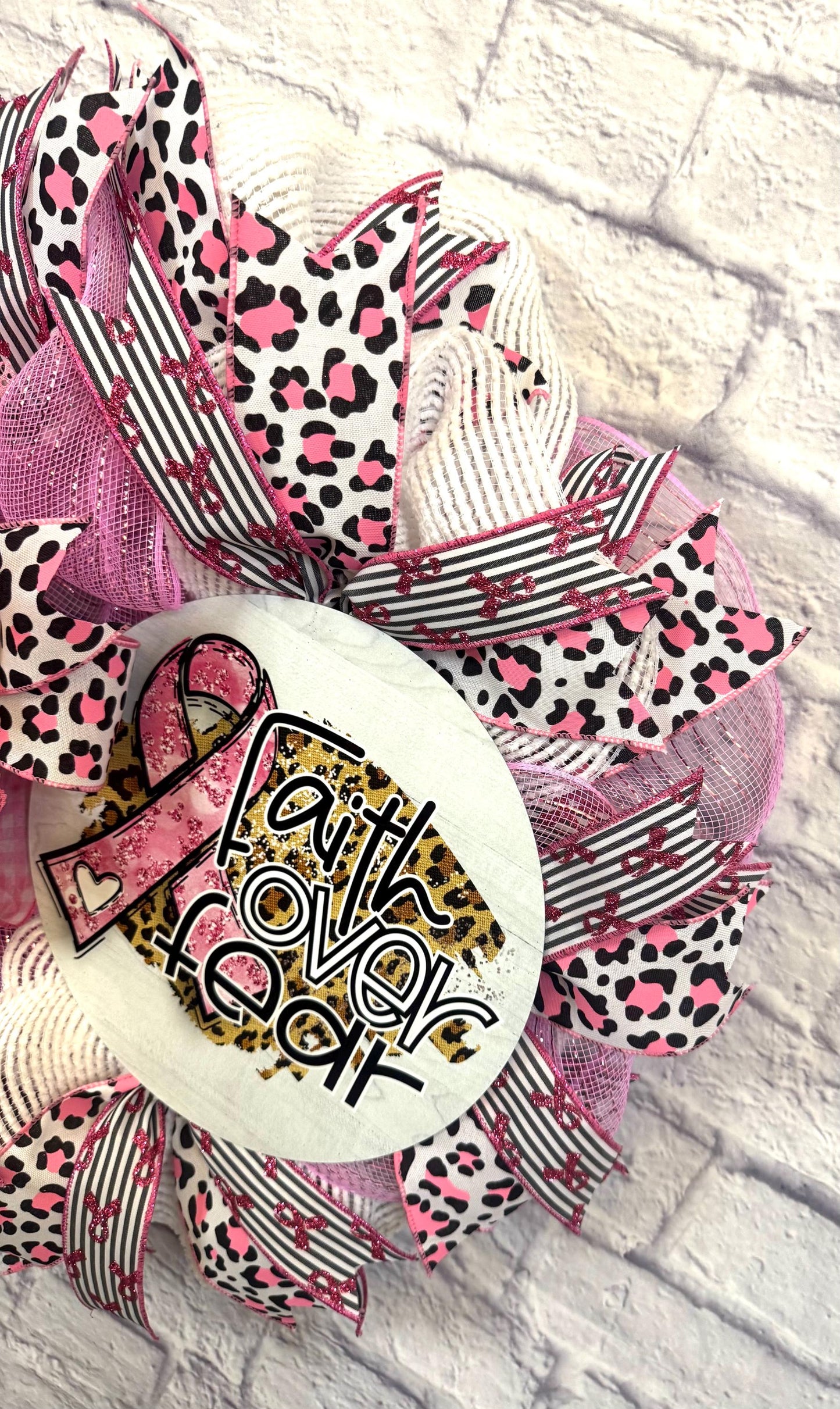 Breast Cancer Faith Over Fear Wreath, Breadt Cancer Wreath, Breadt Cancer Awareness, Breadt Cancer Wreath for Front Foor, Breast Cancer Sign