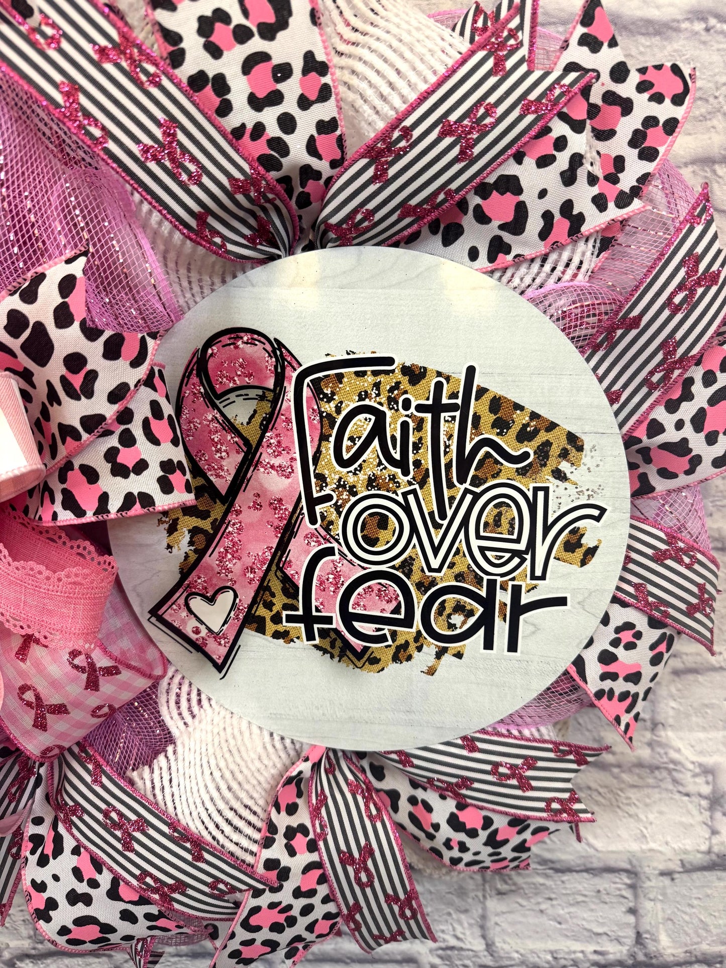 Breast Cancer Faith Over Fear Wreath, Breadt Cancer Wreath, Breadt Cancer Awareness, Breadt Cancer Wreath for Front Foor, Breast Cancer Sign