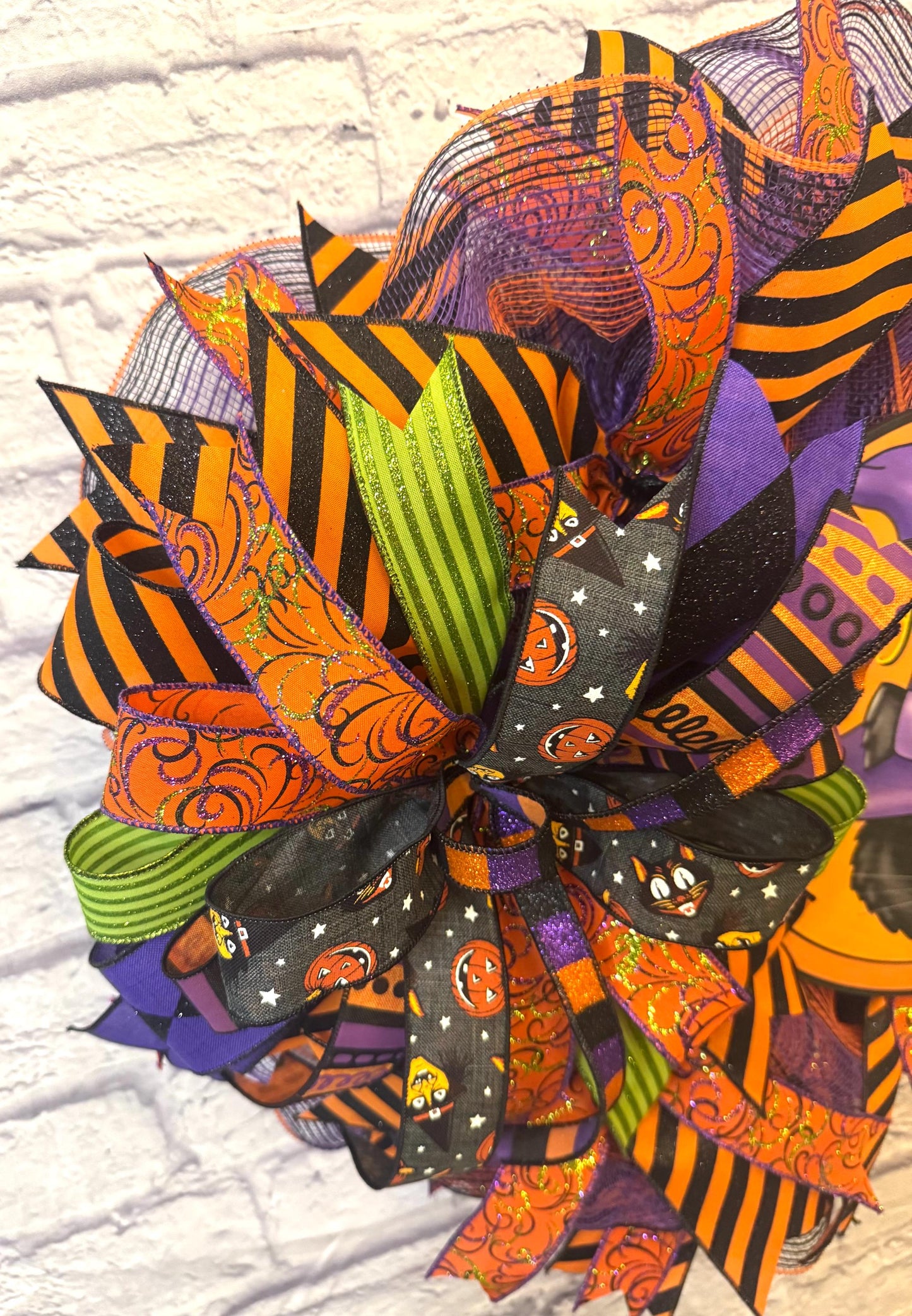 Happy Halloween Wreath for Front Door, Halloween Black Cat Sign, Witches Hat Sign, Happy Halloween Door Hanger, Black Cat Door Hanget