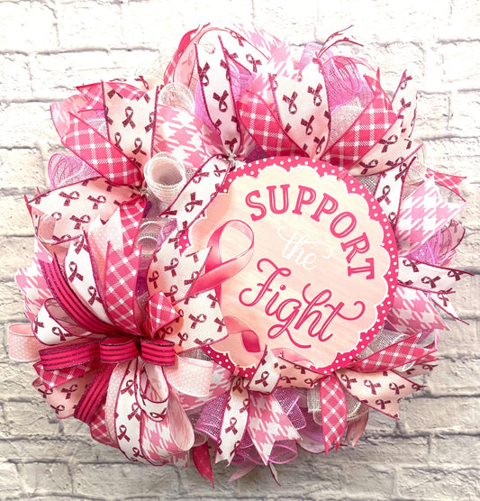 Breast Cancer Awareness Wreath, Breast Cancer Survivor Wreath, Breast Cancer Awareness Door Hanger, Breast Cancer Porch Decor, Breast Cancer