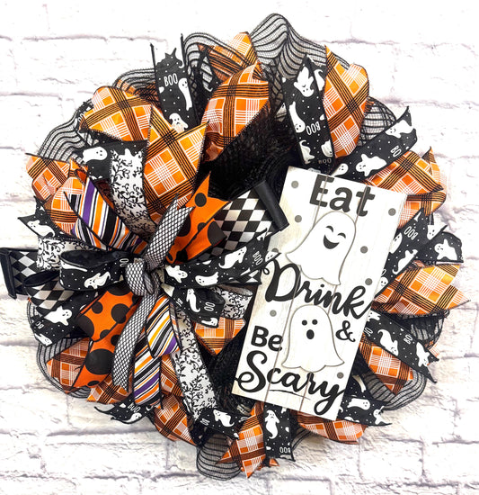 Halloween Ghost Wreath for Front Door,  Ghost Wreath for Door, Ghost Door Hanger, Halloween Ghost Porch Decor, Halloween Ghost Home Decor