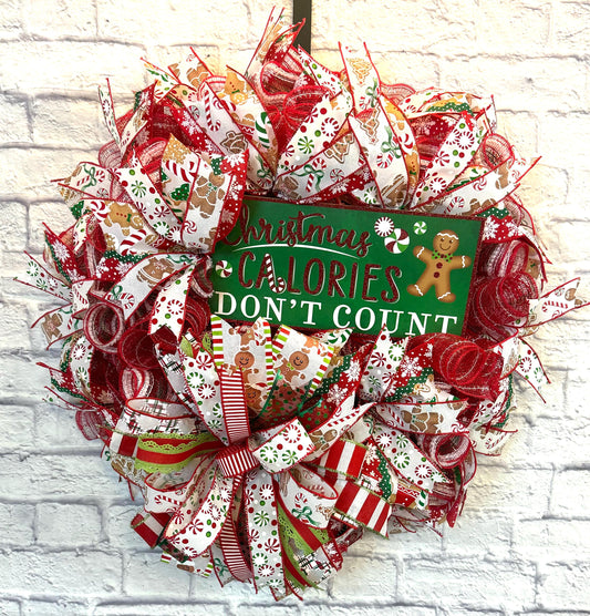 Christmas Calories Don’t Count Wreath, Christmas Wreath for Front Door. Gingerbread Christmas Wreath, Christmas Door Hanger